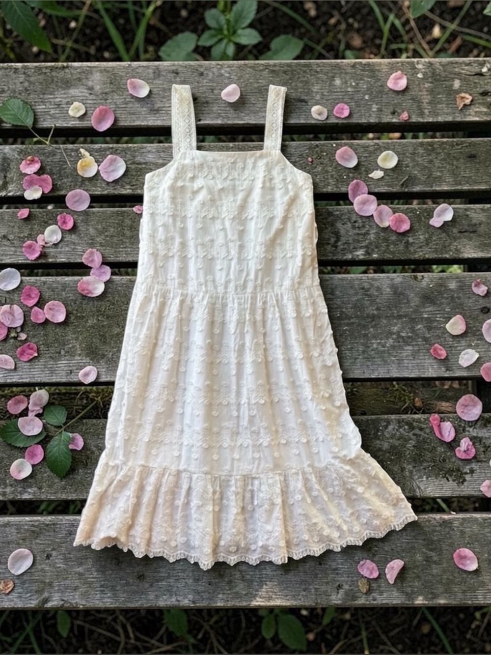 Zara White Embroidered Lace Boho Midi Dress Size Small